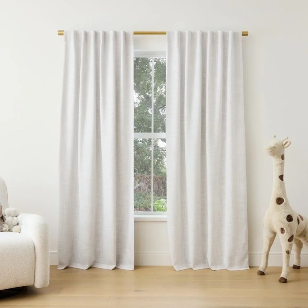 Crossweave Curtains (Stone White) AND Adjustable Dark Bronze Curtain Rod